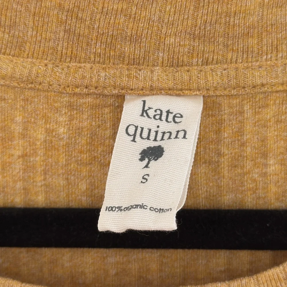 Kate Quinn Women's Ribbed Fitted Short Sleeve Tee, Mustard - Size S - Picture 2 of 6